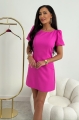 Sukienka fuksja krótka, w literkę A z bufiastymi rękawami - Amelia 4888