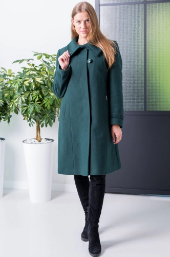 Płaszcz Natalia - butelkowa zieleń z kołnierzem 53345