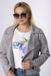 Kurtka damska krótka, zamszowa ramoneska - Karolina szara