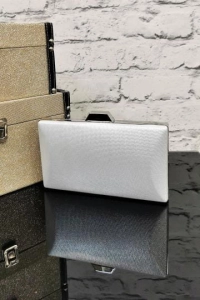 Elegancka torebka, kuferek, kopertówka, puzderko - srebrna 012