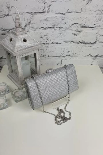 Elegancka torebka, kuferek, kopertówka, puzderko - srebrna 016 2586