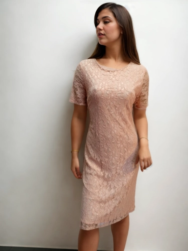 Sukienka cała koronkowa z rękawkiem w łososiowym kolorze 008 95286