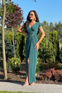 Sukienka Maxi zielona - z drapowaniem w talii - Diana