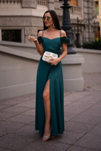 Sukienka Flower Maxi zielona - na cienkie ramiączka ozdobione różami