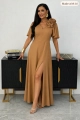 Sukienka Maxi camel - z przypinanym kwiatem Rubi 82300