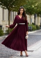 Sukienka Maxi bordo brokatowa z długim rękawem i kopertowym dekoltem - Ricca 2233
