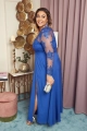 Sukienka chabrowa długa z koronkową górą i długim rękawem - Paula Maxi 86091