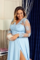 Sukienka błękitna długa z koronkową górą i długim rękawem - Paula Maxi 72146